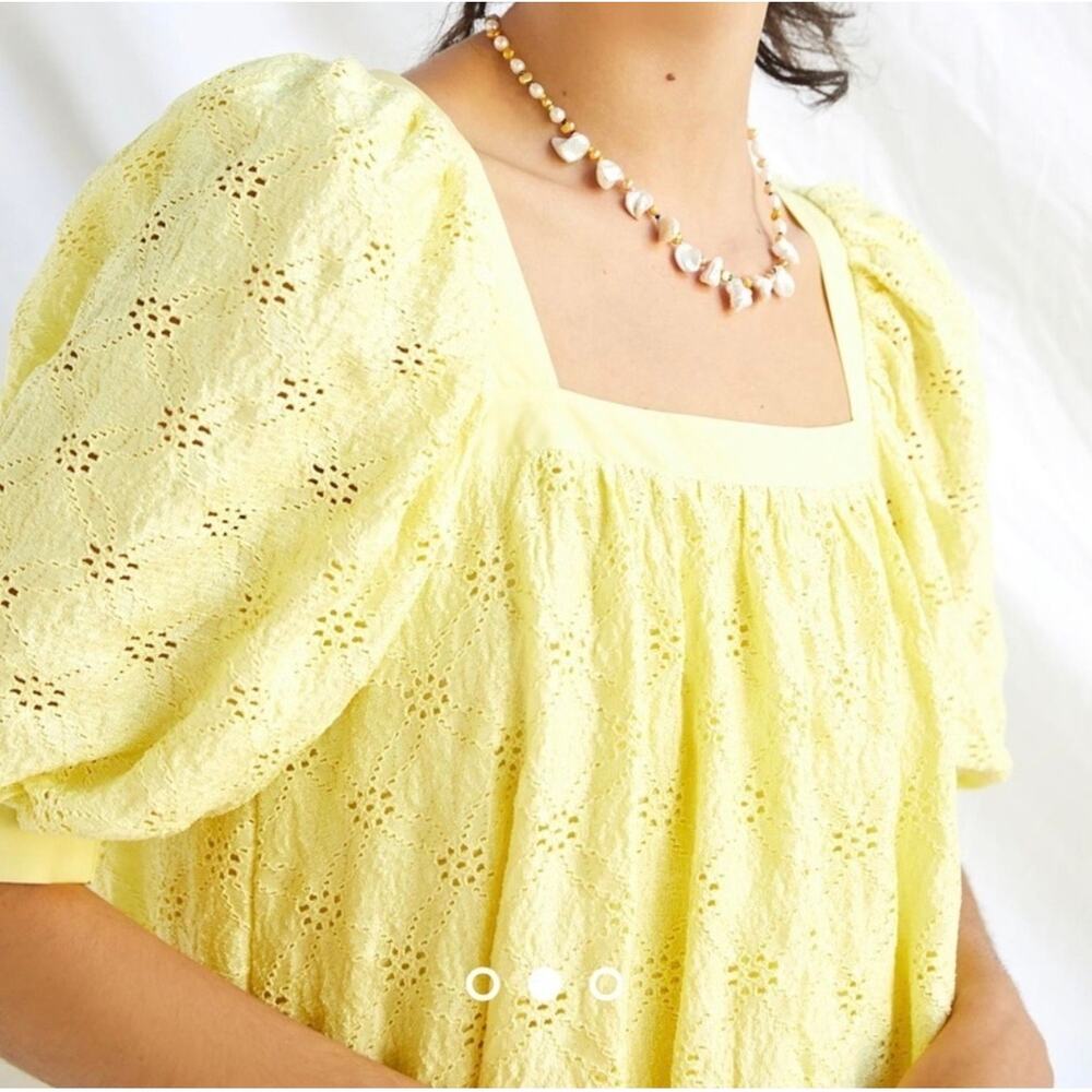 Maeve Anthropologie Medium Cotton Eyelet Lemon Yellow Babydoll Dress Coastal - Picture 2 of 12